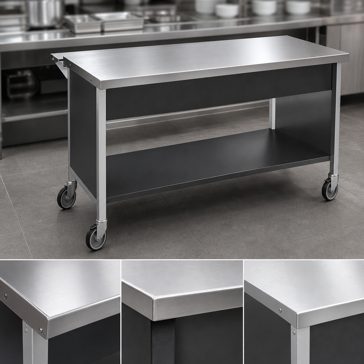 Product image #3 for Atlas Metal CAFT-6 91-1/4-Inch Mobile Modular Solid Top Utility Serving Counter with Stainless Steel Top