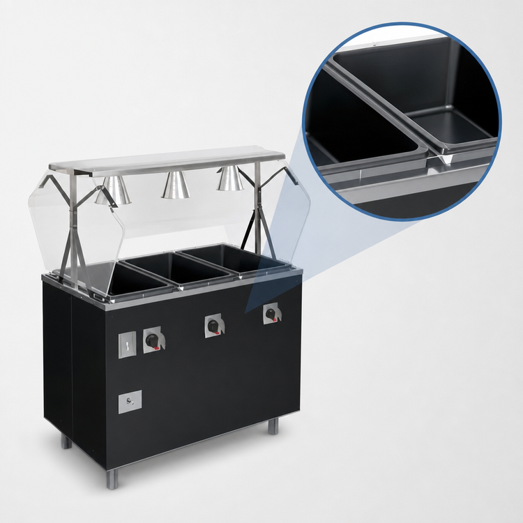 Product image #3 for Vollrath 2-Series Affordable Portable Deluxe 4-Well Mobile Hot Food Station with Breath Guard and Enclosed Base