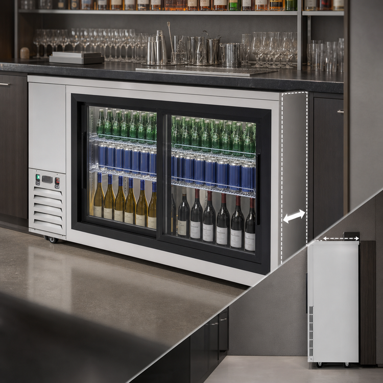 Product image #3 for Atosa Shallow Depth Two-Section Back Bar Cooler with Sliding Glass Doors, 18.6 Cu. Ft.