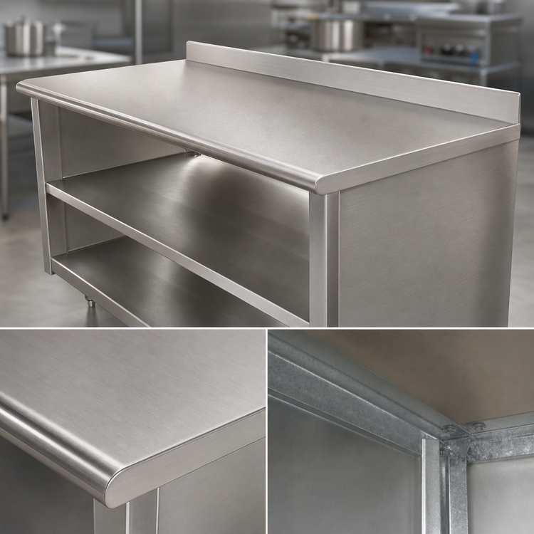Product image #3 for Advance Tabco Special Value Series Economy Open Base Work Table with 5-Inch Backsplash and Mid-Shelf, 48 x 30 Inches
