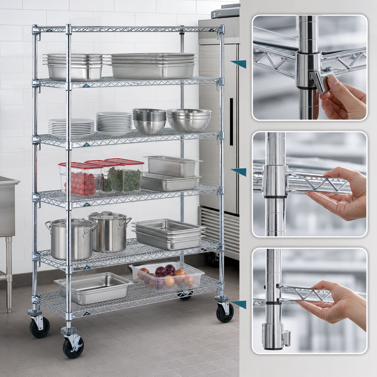 Product image #3 for Metro Super Erecta Super Adjustable 5-Shelf Chrome Wire Stem Caster Cart, 60-Inch W x 18-Inch D x 67-7/8-Inch H