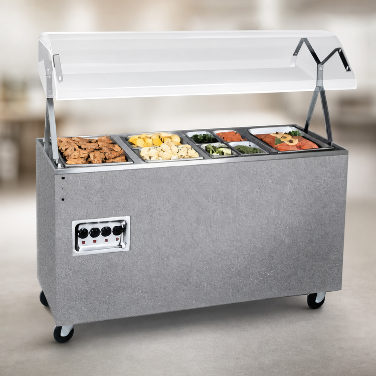 Product image #3 for Vollrath 2-Series Affordable Portable 4-Well Mobile Hot Food Station with Buffet Breath Guard and Enclosed Storage Base