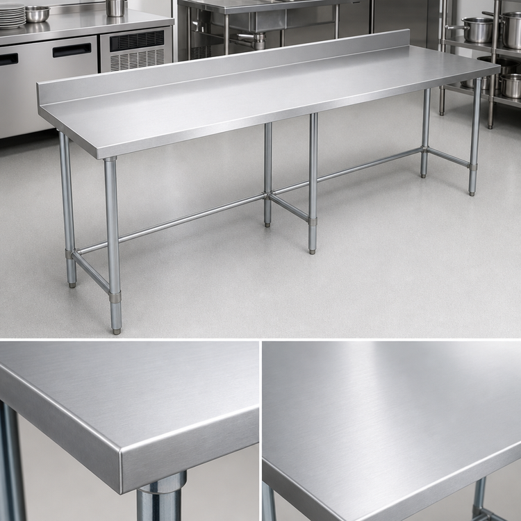 Product image #3 for BK Resources 84" x 30" Open Base Stainless Steel Work Table with 5" Backsplash