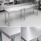 Thumbnail image #3 for BK Resources VTTR5OB-8430 84" x 30" 18/430 Stainless Steel Work Table with 5" Backsplash, Open Galvanized Base