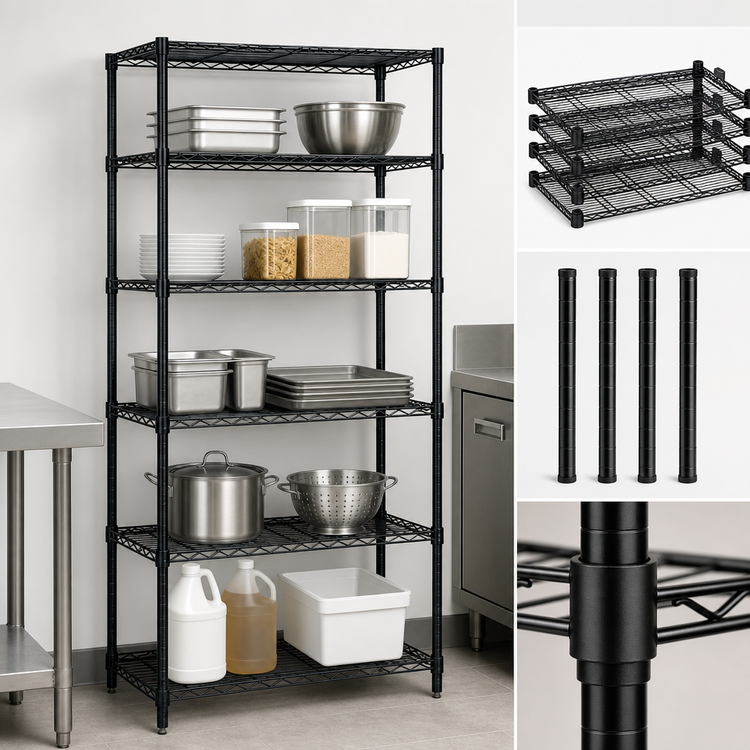 Product image #3 for Quantum Stationary Wire Shelving Starter Kit, 30 Inches Wide x 24 Inches Deep x 63 Inches High, Black Epoxy Antimicrobial Finish
