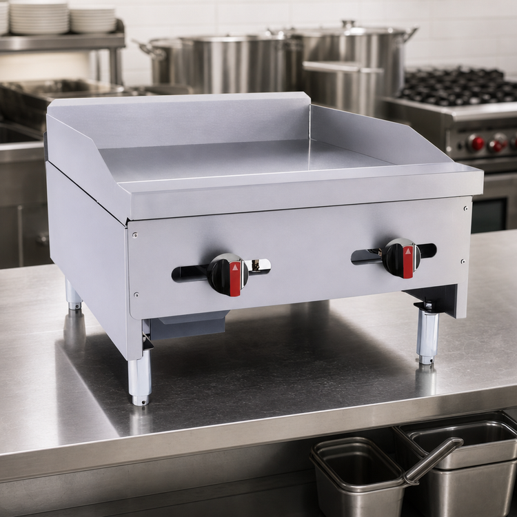 Product image #3 for BakeMax Heavy Duty 24-Inch Natural Gas Countertop Griddle with 2 Manual Burners