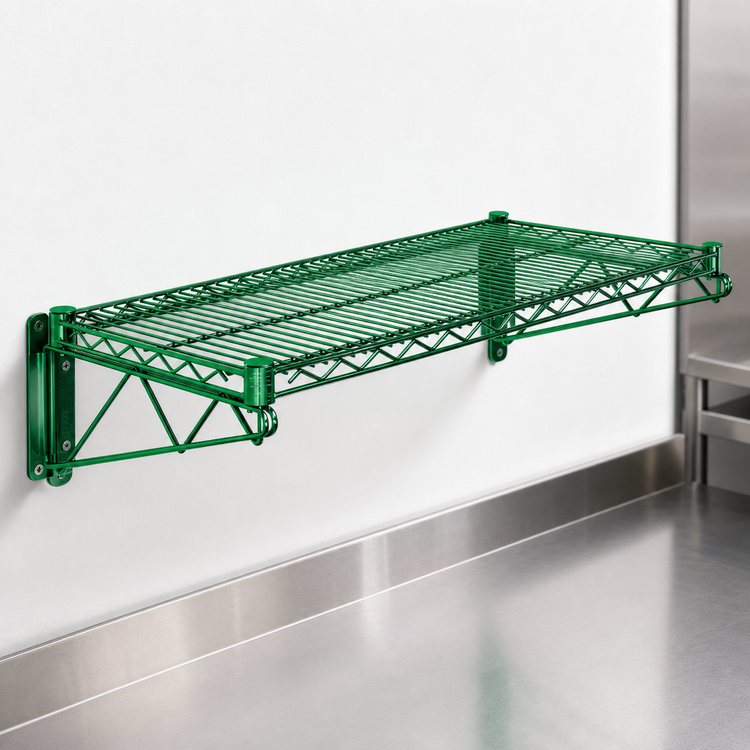 Product image #3 for Quantum Wall-Mount Cantilever Wire Shelf, Single Shelf, 48 x 21 Inches, Green Epoxy