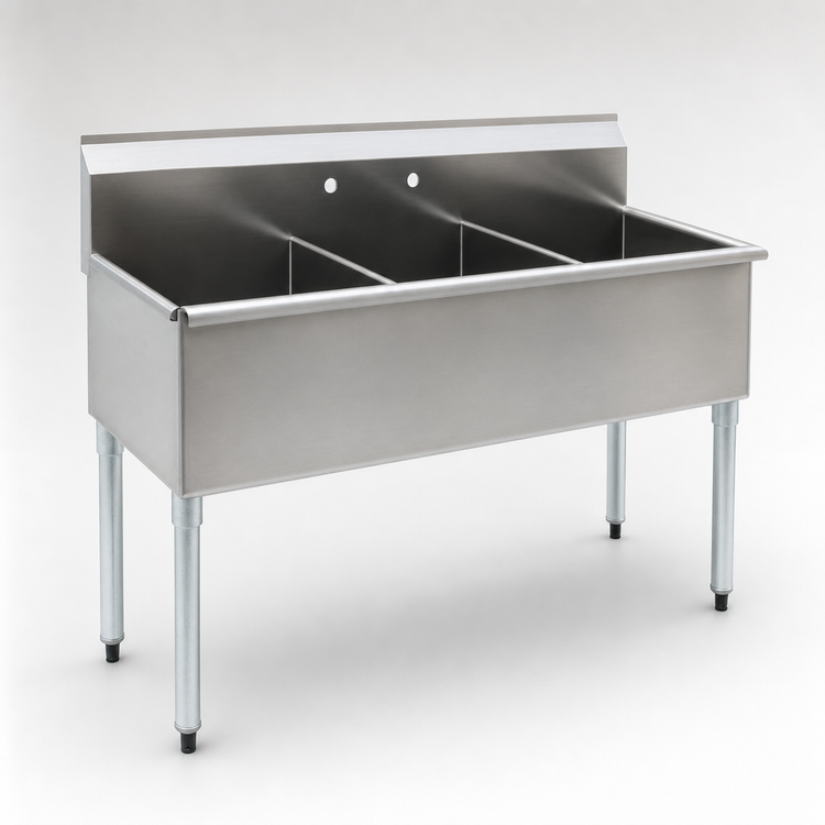 Product image #3 for Eagle Group 55-3/8-Inch Three-Compartment Utility Sink, 16 Gauge 304 Stainless Steel, No Drainboards