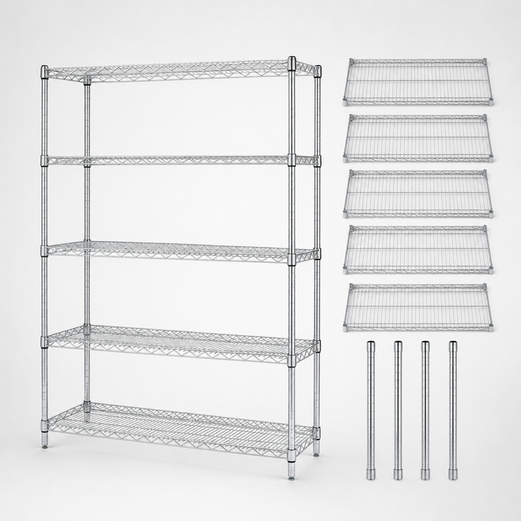 Product image #3 for Quantum Wire Shelving Starter Kit, 72"W x 30"D x 63"H, Chrome Plated, 5 Shelves
