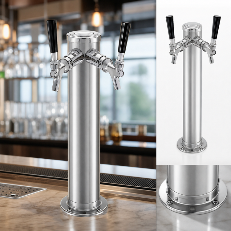 Product image #3 for Perlick Century Extra Tall 3-Inch O.D. Countertop Glycol-Cooled 2-Faucet Draft Arm Beer Tower