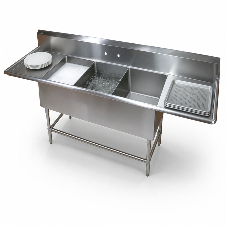Product image #3 for John Boos Pro-Bowl 3-Compartment Stainless Steel Sink with Dual 30-Inch Drainboards, 16 x 18-Inch Bowls, 14-Inch Deep