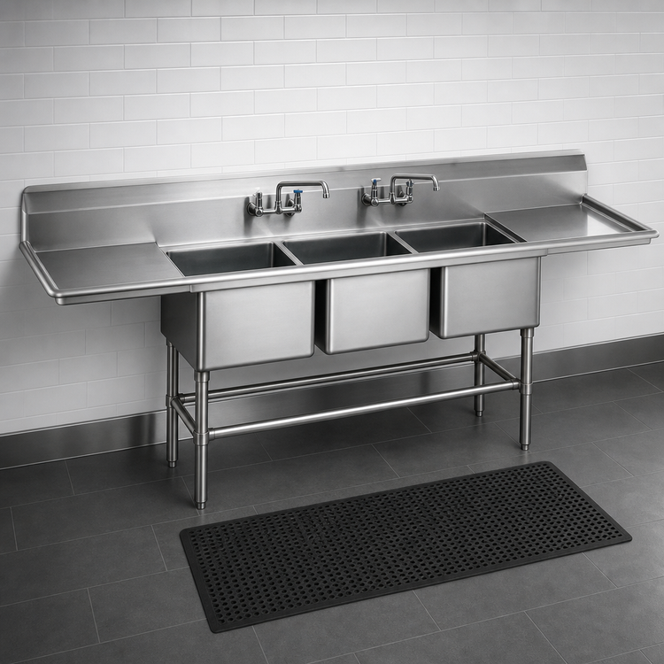 Product image #3 for Eagle Spec-Master FN Series Three-Compartment Coved-Corner Sink with Left and Right 18-Inch Drainboards, 90 x 27 Inches