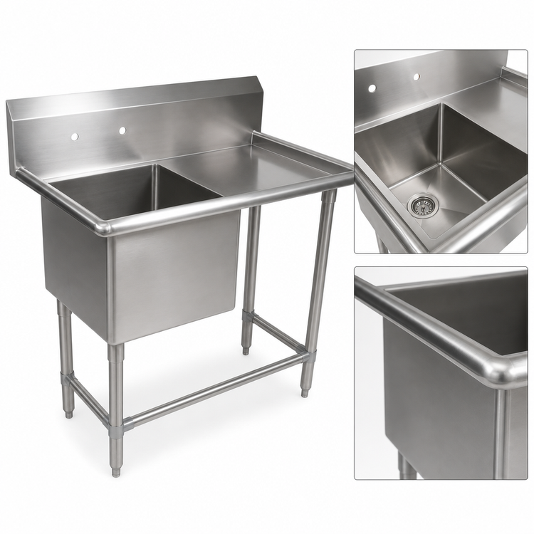 Product image #3 for John Boos Pro-Bowl 1-Compartment Sink with 30-Inch Right Drainboard, 18 x 24 x 12-Inch Bowl, 14-Gauge Stainless Steel