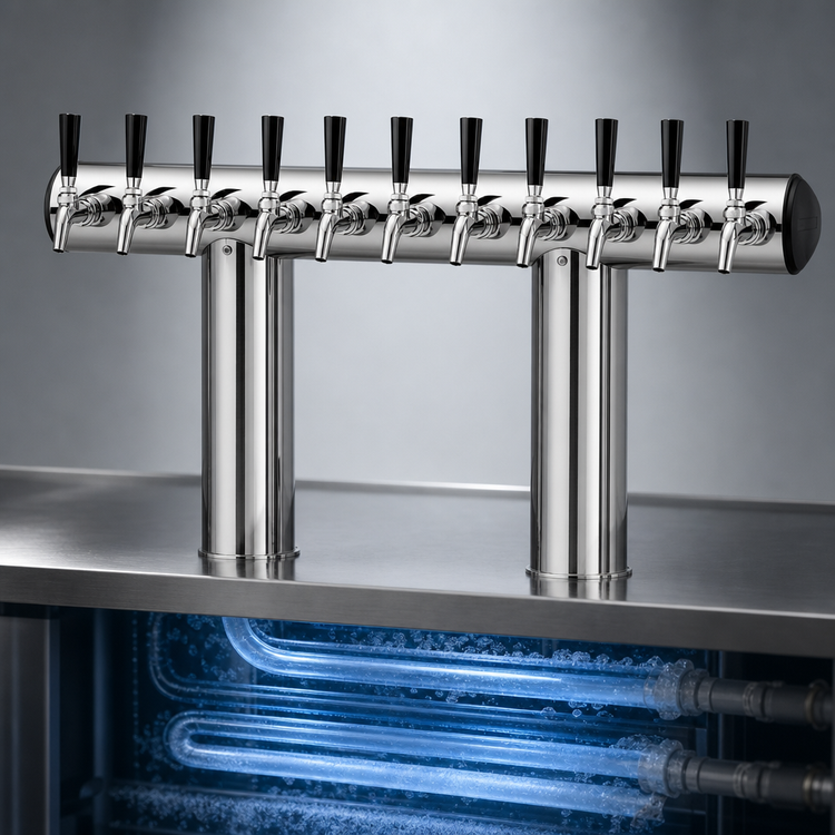 Product image #3 for Perlick Winged Bridge Countertop Glycol-Cooled Draft Tower, 10-Faucet, Polished Chrome