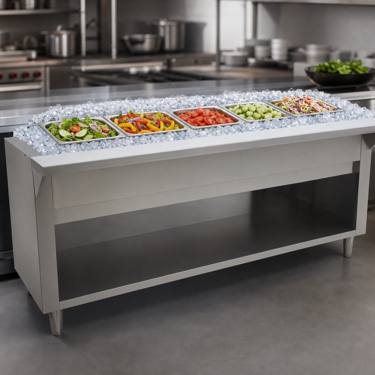 Product image #3 for Advance Tabco Triumph Supreme 5-Pan Ice Cooled Serving Counter with Removable Cutting Board