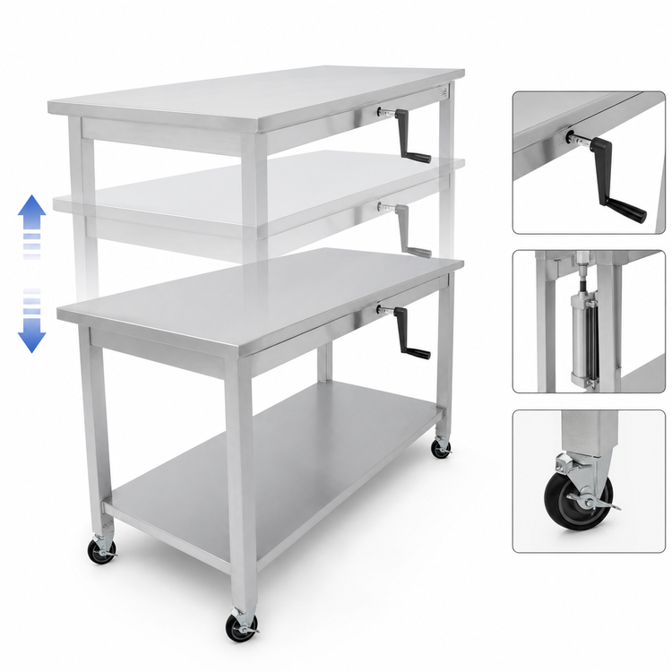 Product image #3 for John Boos ADA Adjustable-Height Stainless Steel Work Table with Undershelf and 5-Inch Locking Casters, 72 x 30 Inches