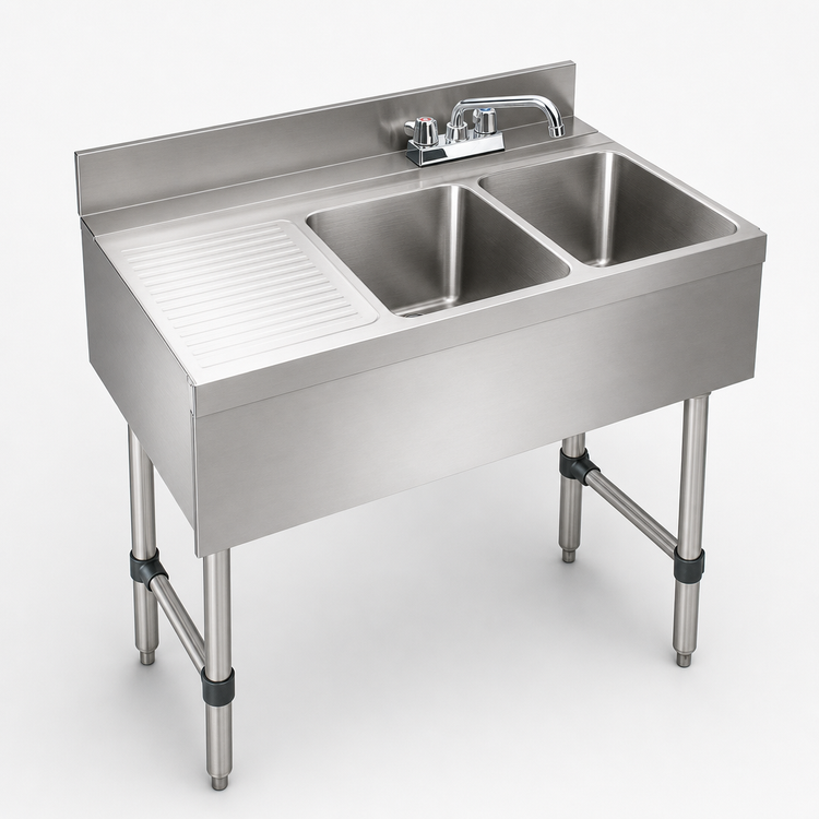 Product image #3 for Advance Tabco Underbar Basics 2-Compartment Stainless Steel Bar Sink with Left Drainboard and Faucet