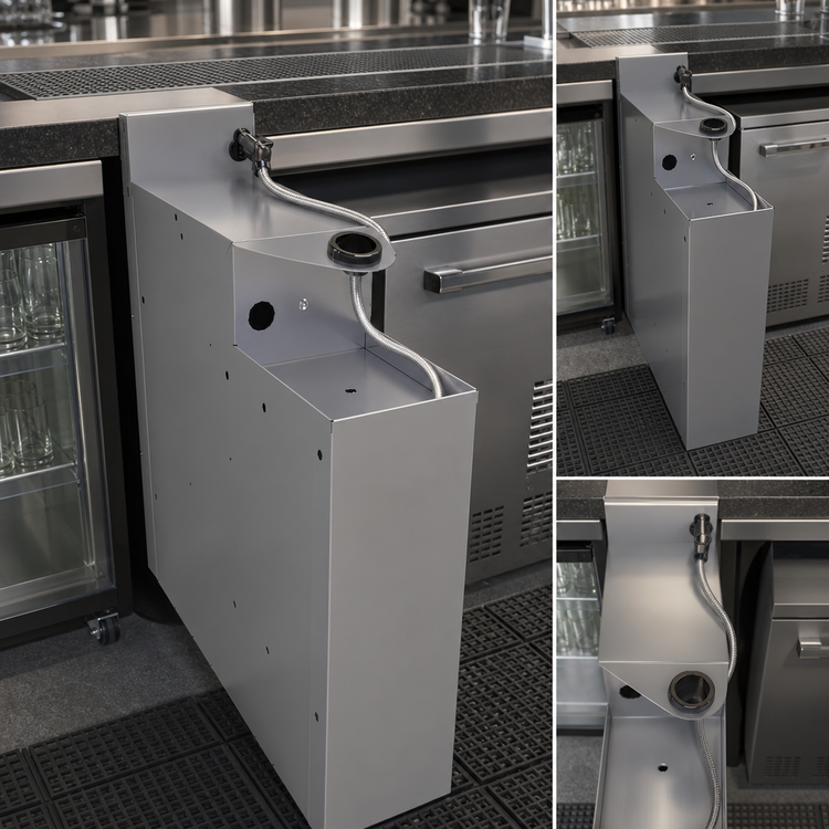 Product image #3 for Glastender Extra Deep Stainless Steel Underbar Soda Gun Holder with Integral Drip Pan, 6W x 24D x 25H