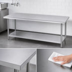 Thumbnail image #3 for Duke Manufacturing 316S-2460 60 x 24 Inch Flat Top Stainless Steel Work Table with Undershelf, 16-Gauge 300-Series Top
