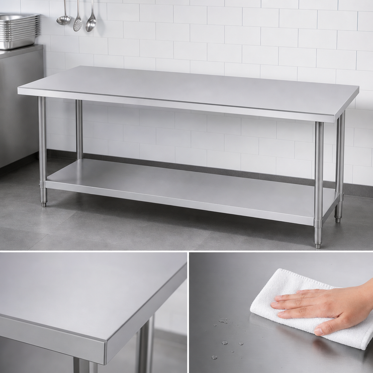 Product image #3 for 60 Inch x 24 Inch Flat Top Stainless Steel Work Table with Undershelf
