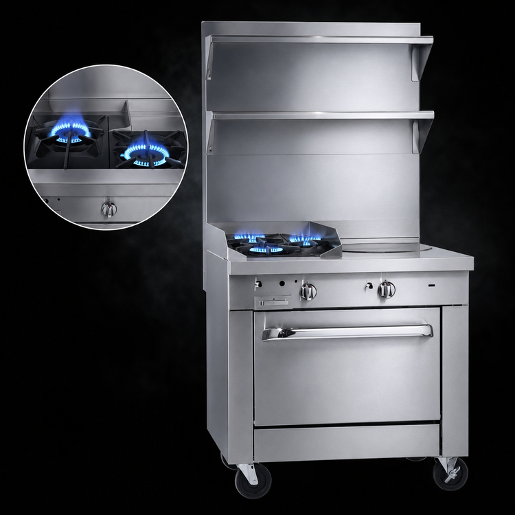 Product image #3 for Southbend Platinum 32-Inch Heavy Duty Gas Range with Convection Oven, 2 Open Burners, and 16-Inch Hot Top
