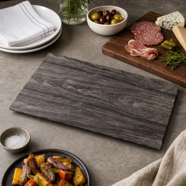 Product image #3 for American Metalcraft Rectangular Elm Wood Melamine Serving Board, 20-7/8 x 12-1/2 x 3/8 Inches