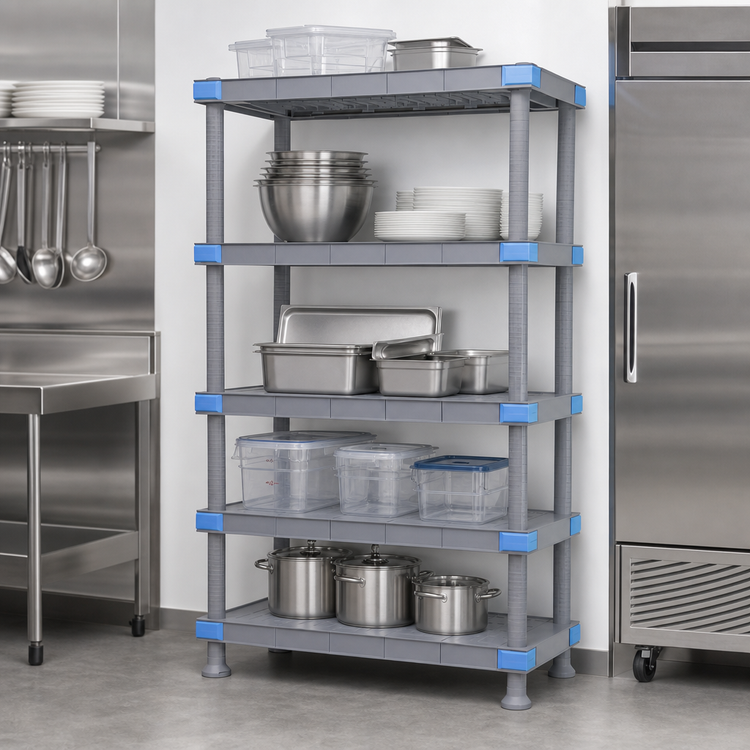 Product image #3 for Millenia 42"W x 24"D x 86"H Polymer Stationary Starter Shelving Unit with 5 Solid Shelves