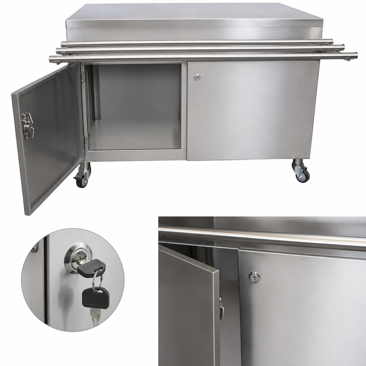 Product image #3 for BK Resources Stainless Steel Serving Counter with Hinged Door and Lock, 48 x 24 Inches