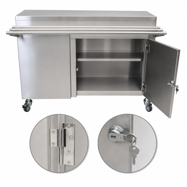 Product image #3 for BK Resources 60-Inch x 30-Inch Stainless Steel Serving Counter with Hinged Door, Lock, and Drop Shelf