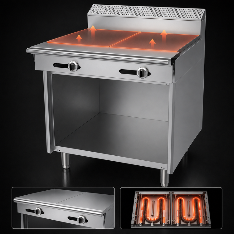 Product image #3 for Garland Cuisine Series 36-Inch Heavy Duty Gas Hot Top Range with Two 18-Inch Even-Heat Hot Tops and Open Cabinet Base