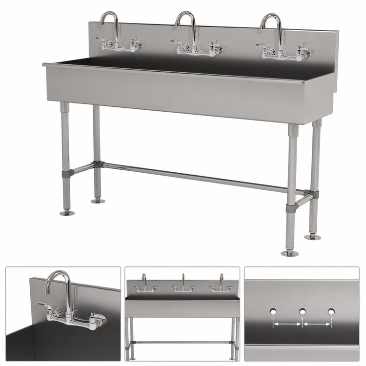 Product image #3 for Advance Tabco 60-Inch Multiwash Freestanding Hand Wash Sink with 3 Faucets