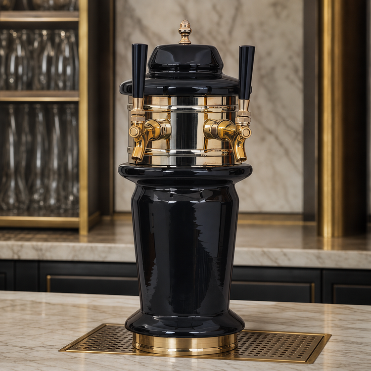 Product image #3 for Glastender Monaco 2-Faucet Glycol-Cooled Draft Dispensing Tower, Polished Brass, Ceramic Construction