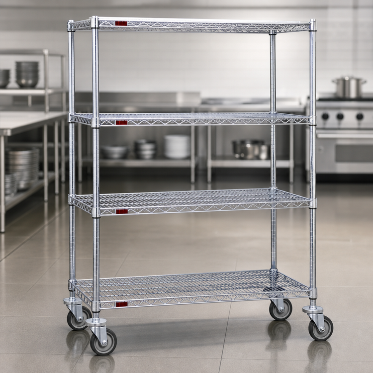 Product image #3 for Eagle Group Chrome 4-Tier Wire Shelving Dolly Truck with 36" x 18" Shelves