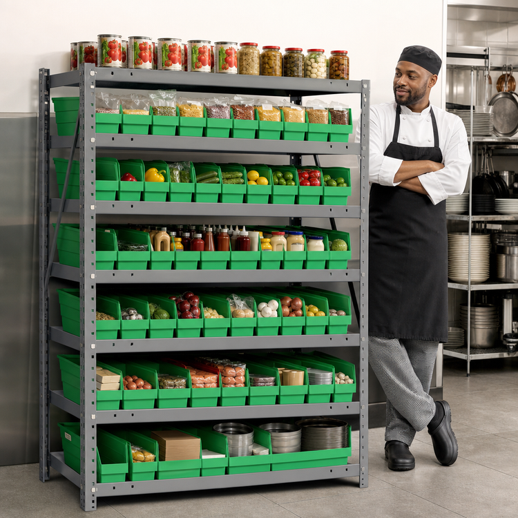 Product image #3 for Quantum Heavy-Duty Stationary Wire Shelving Unit with 7 Shelves and 72 Storage Bins, 36 x 12 x 39 Inches