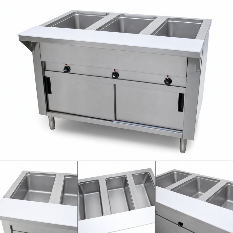 Product image #3 for Advance Tabco Triumph (Supreme) Electric 3-Well Open-Well Hot Food Table with Enclosed Base and Cutting Board