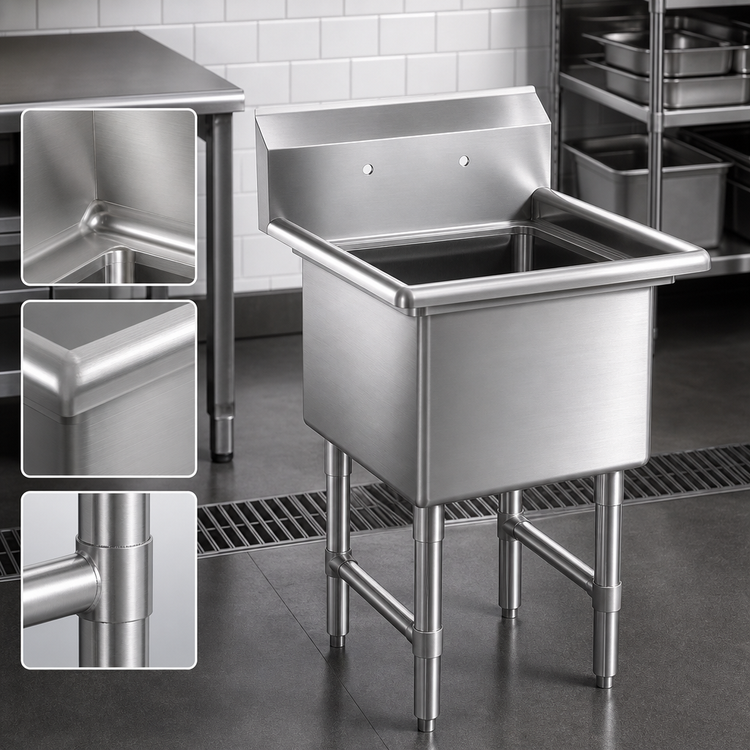 Product image #3 for Steel Works Stainless 1-Compartment 18-Gauge 304 Stainless Steel Sink with Legs