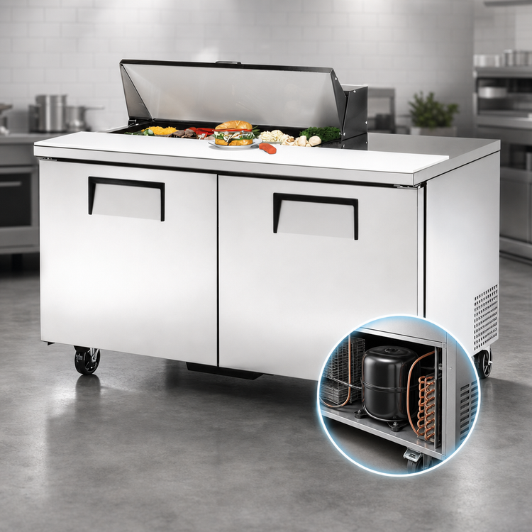 Product image #3 for True 60-Inch Two-Door Sandwich/Salad Prep Table with 10-Pan Top