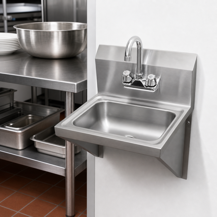 Product image #3 for Wall-Mounted Open-Sided Stainless Steel Hand Sink with 9 x 9 x 4-1/2 Inch Bowl and Faucet