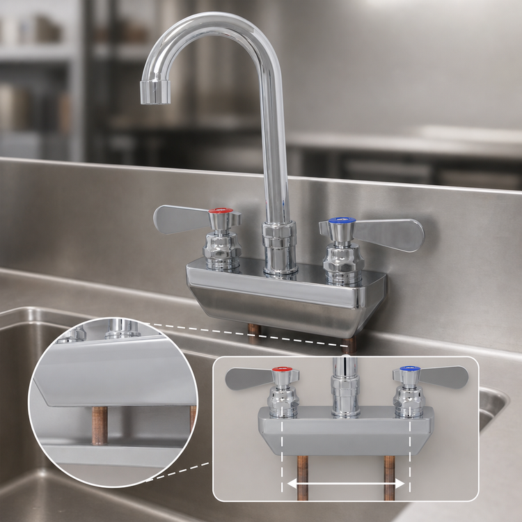 Product image #3 for OptiFlow Heavy Duty Shallow 4-Inch Center Splash-Mount Solid Body Faucet with 5-Inch Gooseneck Spout