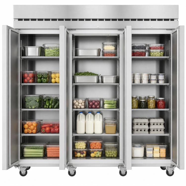 Product image #3 for Hoshizaki Steelheart Three-Section Full Stainless Door Reach-In Refrigerator, 79.03 Cu. Ft., Standard Depth, Top-Mounted Self-Contained