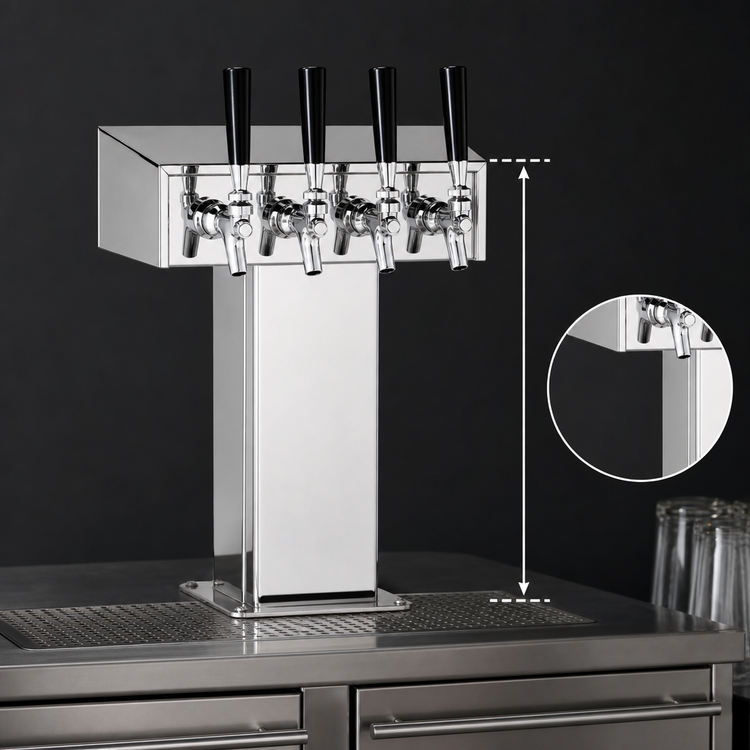 Product image #3 for Perlick Century Extra High 4-Faucet Glycol-Cooled Tee Draft Beer Tower, Polished Chrome