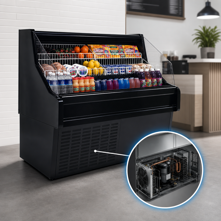 Product image #3 for Howard-McCray Ovation Series 51-Inch Black Self-Contained Open Merchandiser Refrigerator, 44-Inch High, Straight Plexi