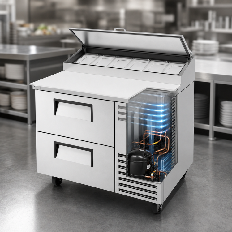 Product image #3 for True 44 5/8-Inch Stainless Steel Refrigerated Pizza Prep Table with 2 Drawers and Alternate Top