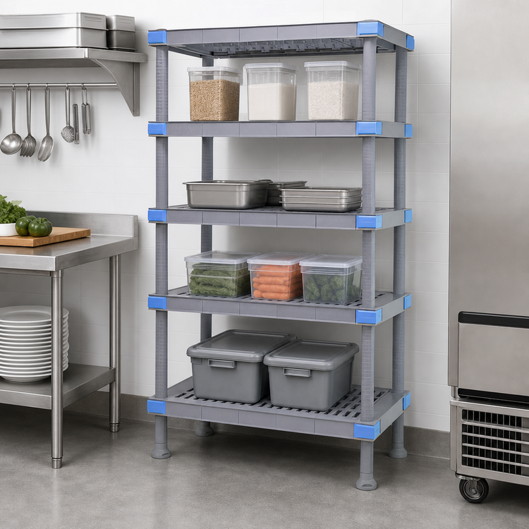 Product image #3 for Quantum Millenia 5-Shelf Polymer Shelving Starter Unit with Removable Shelf Mats, 30"W x 24"D x 62"H, Gray