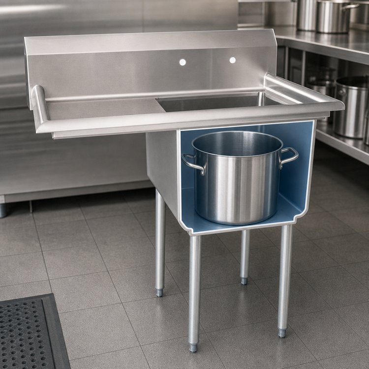 Product image #3 for Floor Model 1-Compartment Pot Sink with Left Drainboard, 21 x 18 x 14 Inch Bowl, 304 Stainless Steel