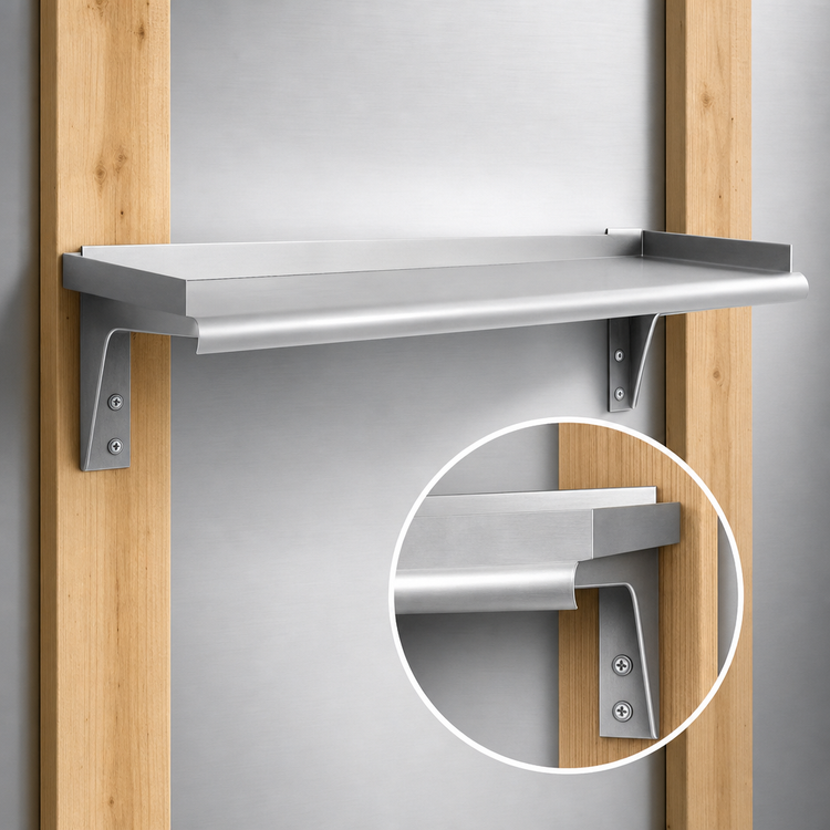 Product image #3 for Eagle Snap-n-Slide 72-Inch x 15-Inch Wall-Mounted Stainless Steel Shelf, Rolled Front Edge