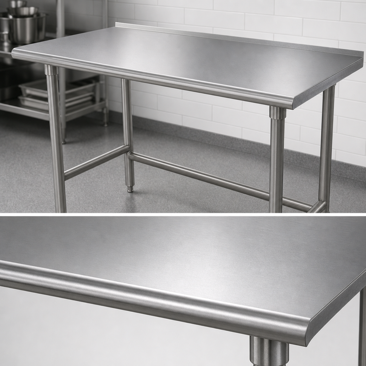 Product image #3 for Advance Tabco 60" x 24" 16-Gauge 430 Stainless Steel Open Base Work Table with 1-1/2" Rear Up-Turn