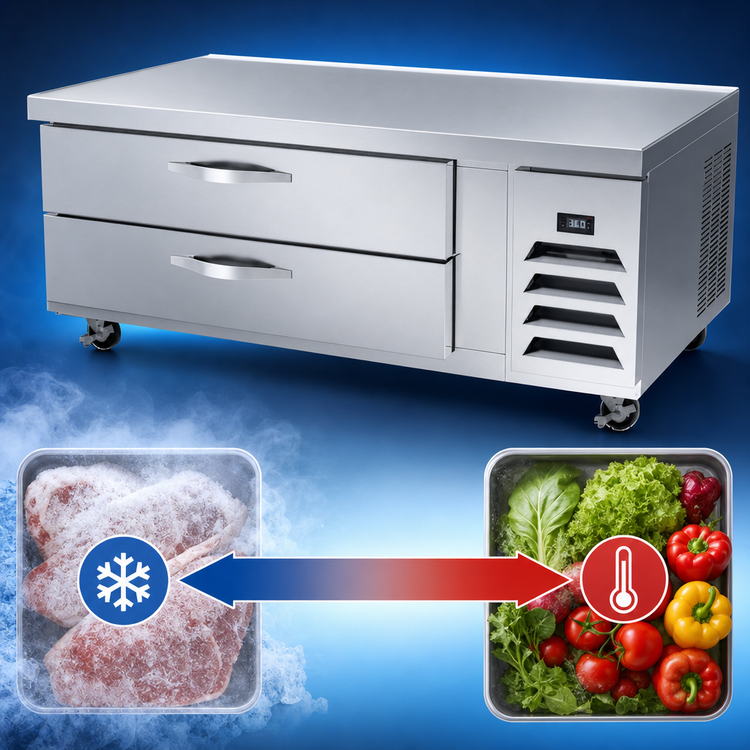 Product image #3 for Beverage-Air Cross Temp 1-Section 2-Drawer Chef Base, 60-Inch Wide, Self-Contained Refrigeration