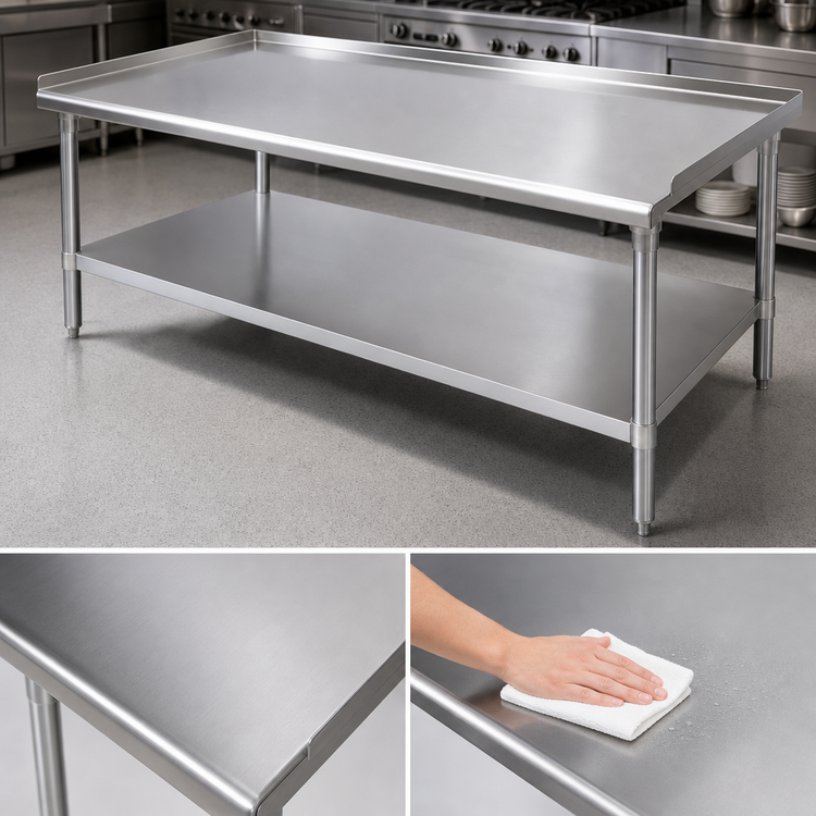 Product image #3 for Stallion 48 Inch x 30 Inch Equipment Stand with 18/430 Stainless Steel Top and Adjustable Undershelf