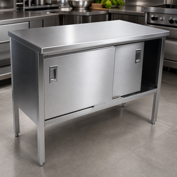 Product image #3 for John Boos 60-Inch x 30-Inch 14-Gauge Stainless Steel Enclosed Work Table with Cabinet Base and Sliding Doors